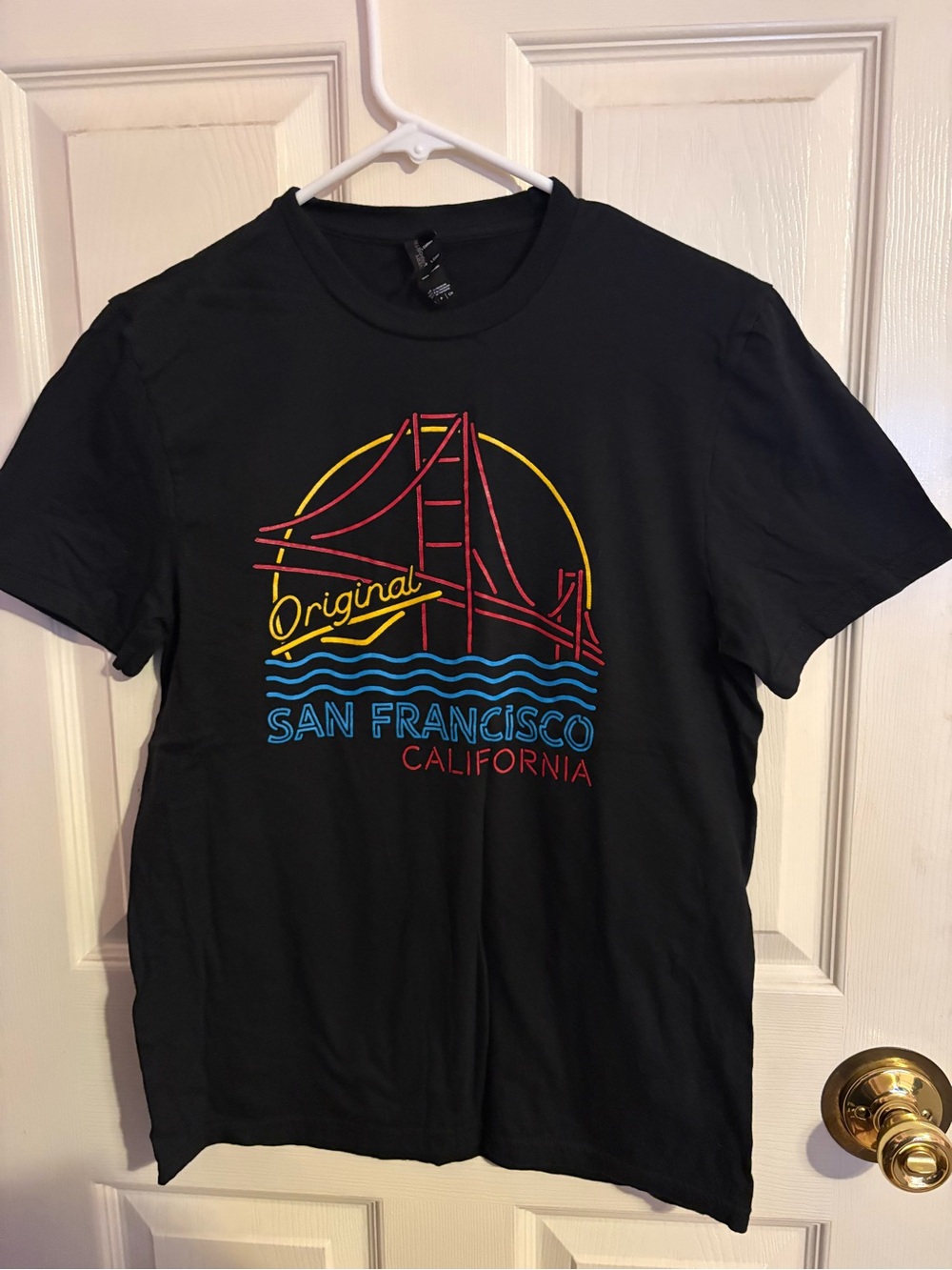 Black San Francisco Graphic Tee with Multicolor Neon Bridge